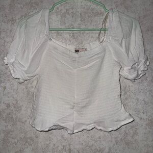 SO Women's White Puff Sleeve Crop Top